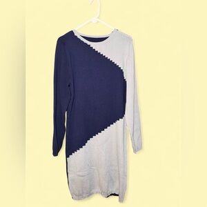 SHEIN Navy and Light Gray Geometric Sweater Dress